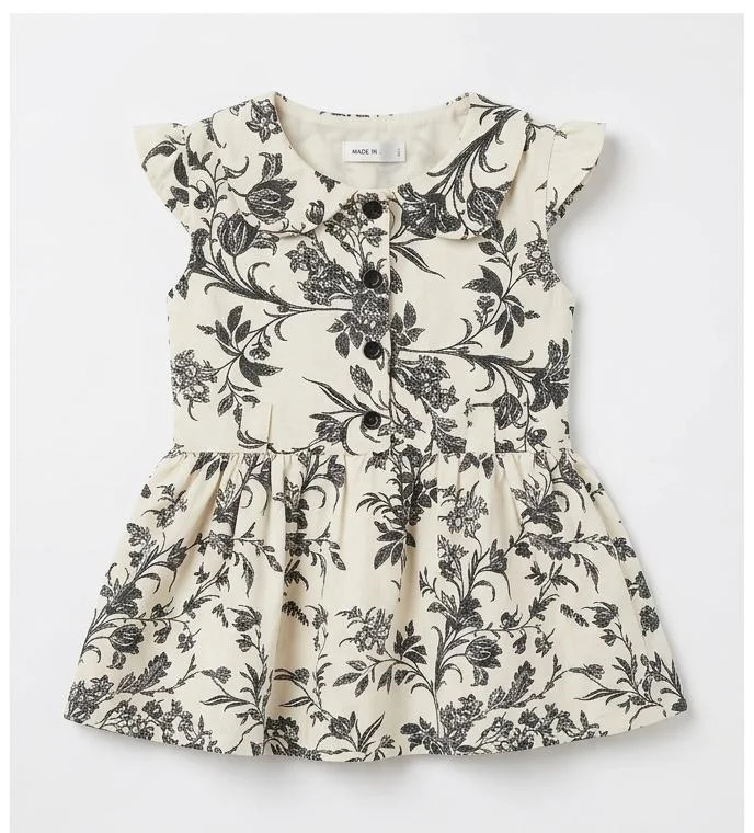 BEIGE FLORAL PRINTED BABY/GIRLS DRESS FOR SUMMER WEAR