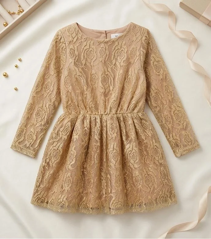 GIRLS LACE DRESS BEIGE LINING FOR SUMMER WEAR