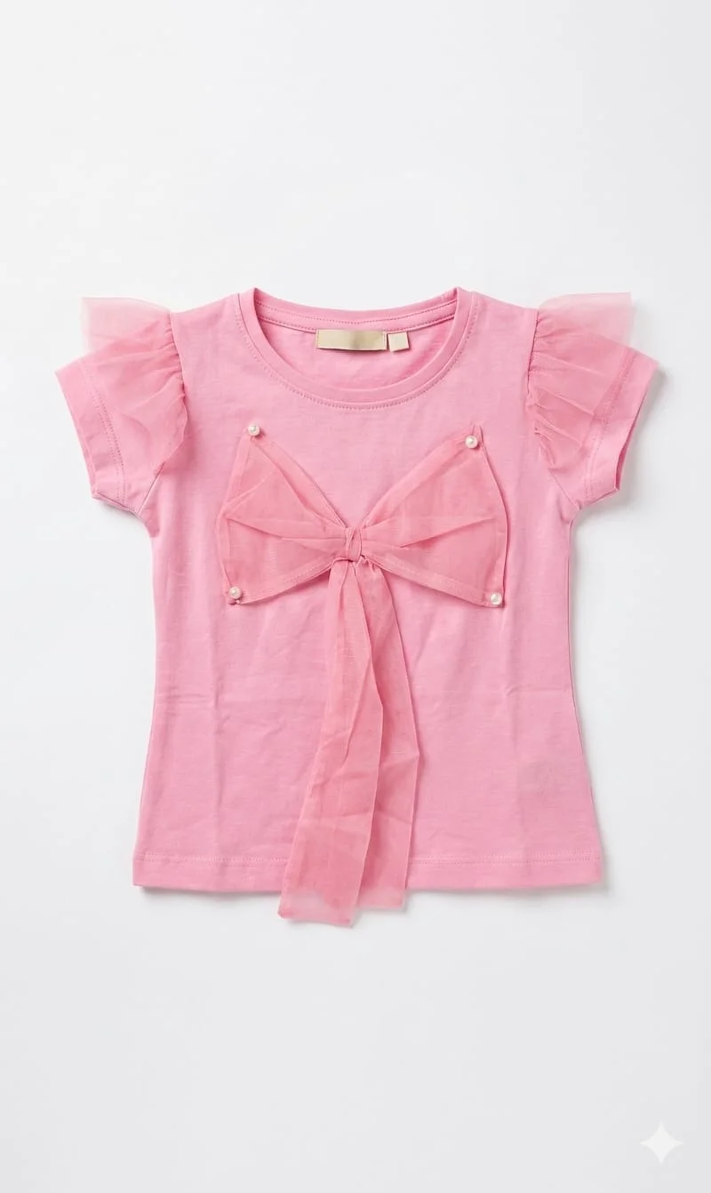 CATFISH GIRLS COTTON BLEND RUFFLE TRIMT-SHIRT FOR SUMMER WEAR