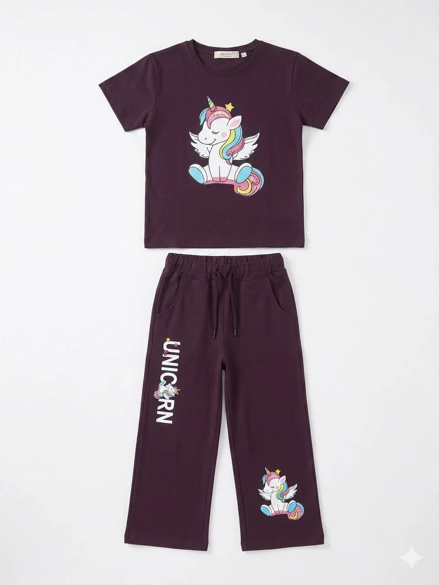 CATFISH GIRLS GRAPHIC T-SHIRT AND & JOGGER SET FOR SUMMER WEAR
