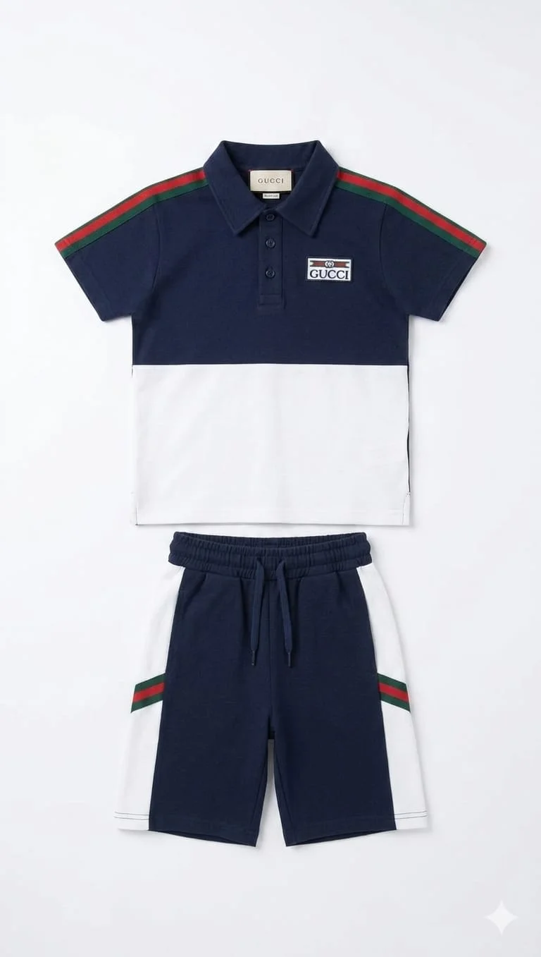 GUCCI KIDS BLUE & WHITE T-SHIRT & SHORTS SET FOR SUMMER WEAR