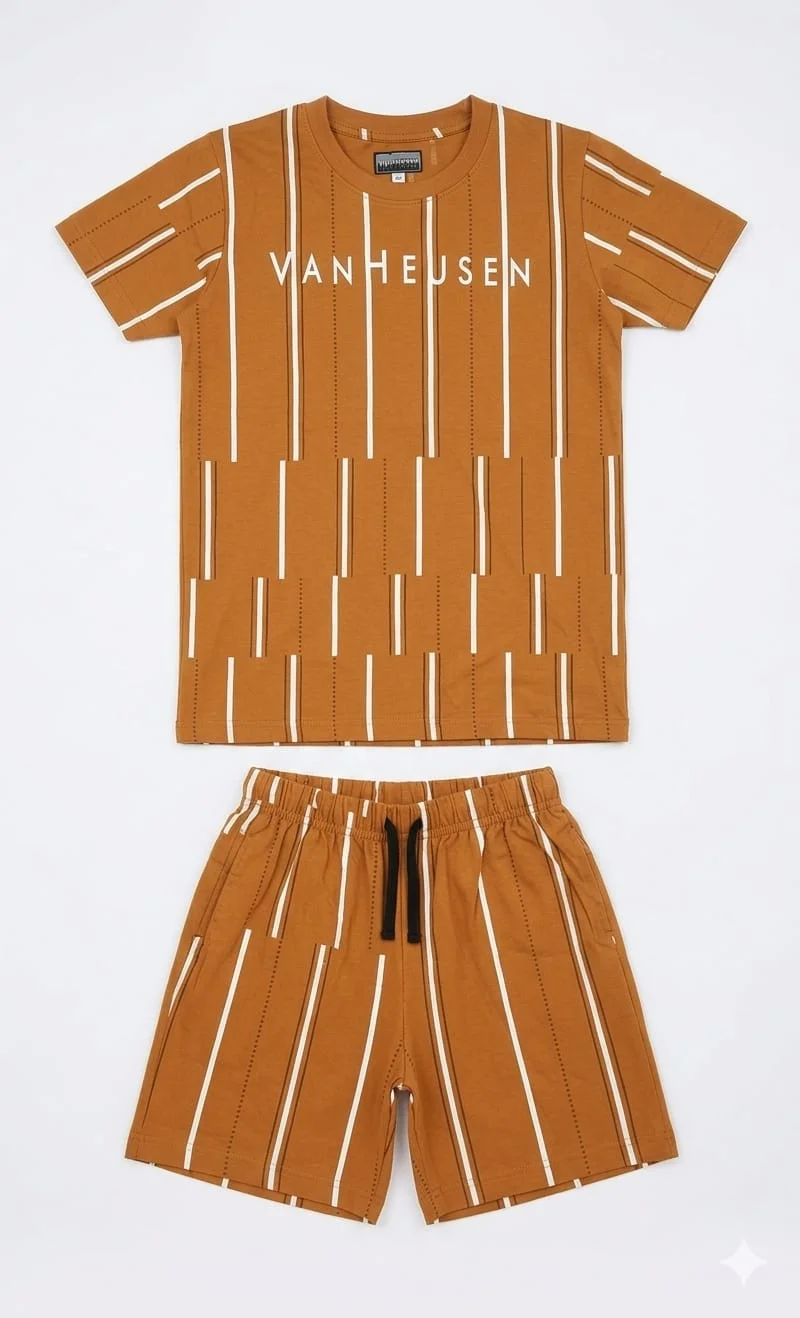 VAN HEUSEN ORANGE WHITE STRIPPED SET FOR SUMMER WEAR